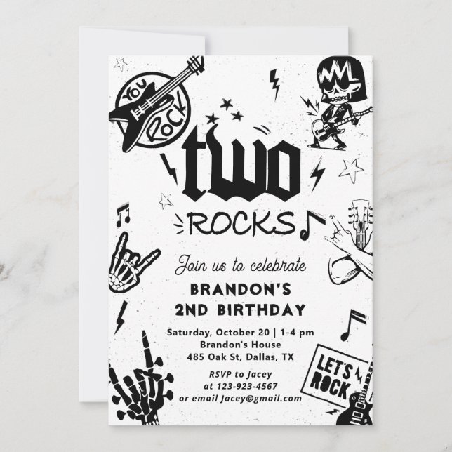 Invitación Dos Rocks Guitar Rock y Roll Primer Cumpleaños (Anverso)