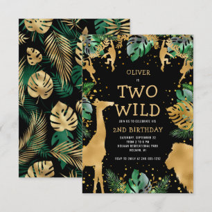 Invitación Dos Safari Salvaje Cumpleaños número 2 Negro Verde