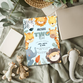 Invitación Dos Safari salvajes segundo cumpleaños azul