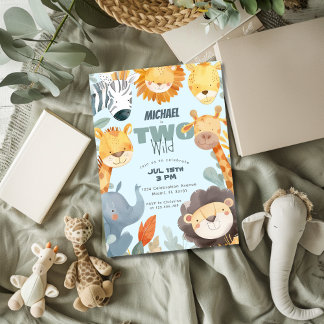 Invitación Dos Safari salvajes segundo cumpleaños azul