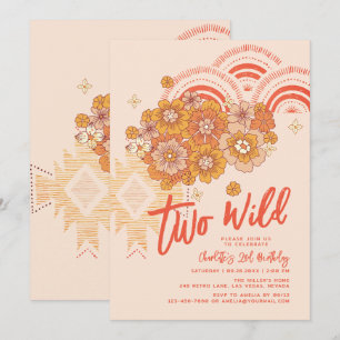 Invitación Dos salvajes Boho Floral Groovy segundo Fiesta de