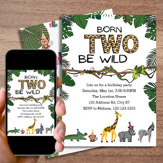 Invitación Dos Salvajes Cumpleaños 2 Safari Animal Selvatico