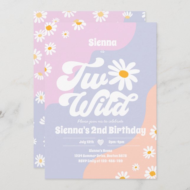 Invitación Dos salvajes Fiestas de cumpleaños Boho Floral Dai (Anverso / Reverso)
