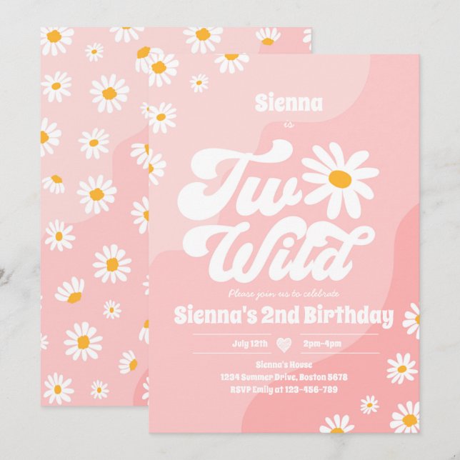 Invitación Dos salvajes Fiestas de cumpleaños Boho Floral Dai (Anverso / Reverso)