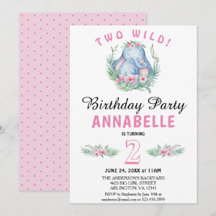Invitación Dos salvajes fiestas de cumpleaños rosado para ele