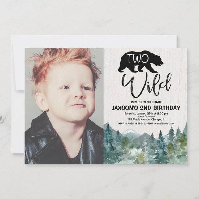 Invitación Dos salvajes niños de 2º cumpleaños foto rústica d (Anverso)