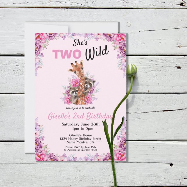 Invitación Dos salvajes Safari Rosa Girafa Fiesta de Cumpleañ (Subido por el creador)