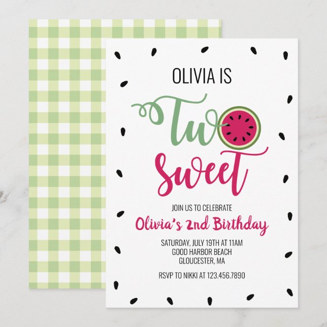 Invitación Dos Sandías Dulces Cumpleaños 2 (Anverso / Reverso)