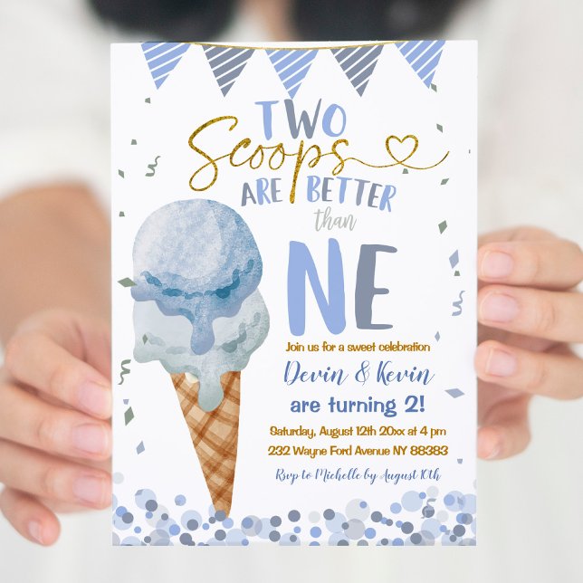 Invitación Dos Scoops Crema de Hielo Twin Boys Cumpleaños de  (Subido por el creador)