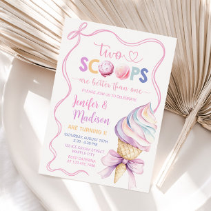 Invitación Dos Scoops Ice Cream Coquette Twings Cumpleaños