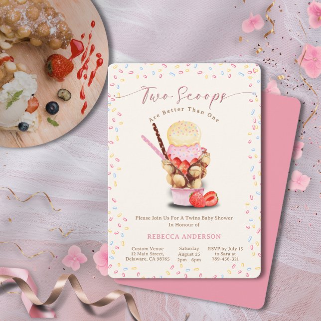 Invitación Dos Scoops son mejores que un Baby Shower gemelo (Two Scoops Are Better Than One Twins Baby Shower Invitation)