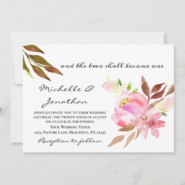 Invitación Dos Se Convertirán En Un Boda Cristiano Floral Ros (Anverso)