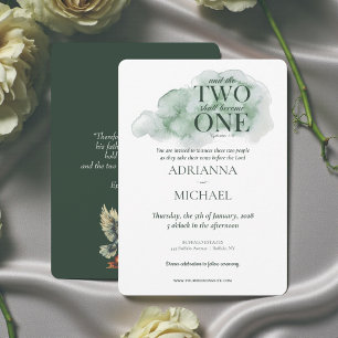 Invitación Dos se convierten en uno acuarela verde azulado cr
