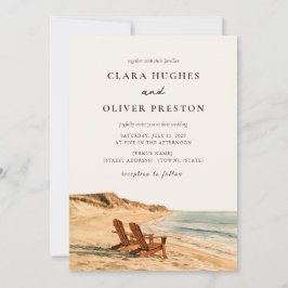 Invitación Dos Sillas de Playa Bodas en Hora Dorada Acuarela