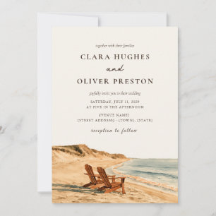 Invitación Dos Sillas de Playa Bodas en Hora Dorada Acuarela