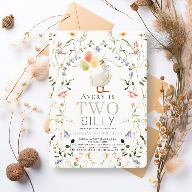 Invitación Dos Silly Goose Flor Floral Segundo cumpleaños (Subido por el creador)