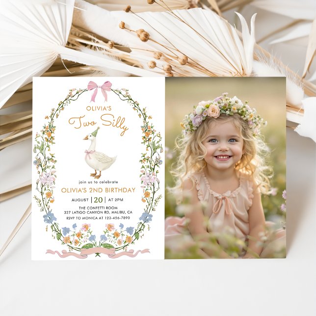 Invitación Dos Silly Goose Wildflower Foto de cumpleaños núme (Subido por el creador)