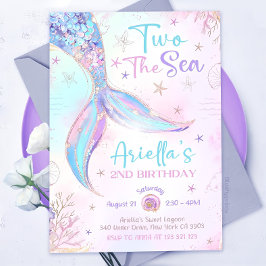 Invitación Dos sirenas de mar Segundo cumpleaños de sirena