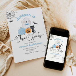 Invitación Dos Spooky Halloween azul cumpleaños de segundo ni