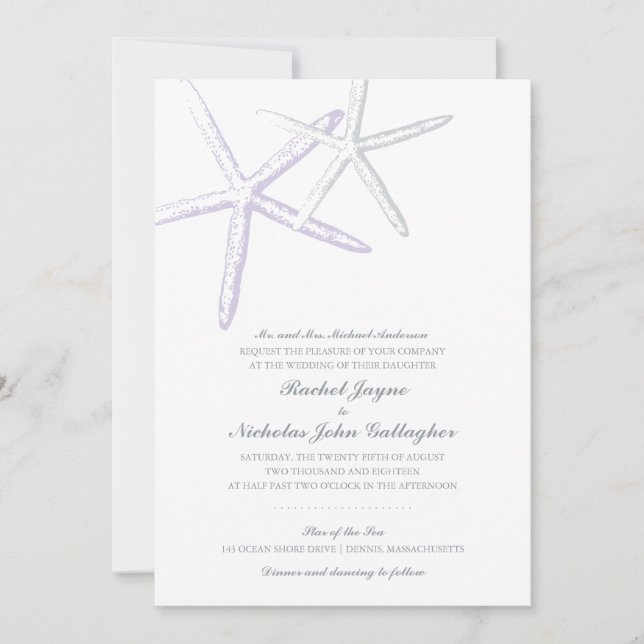 Invitación Dos Starfish Skinny Gray | Boda (Anverso)