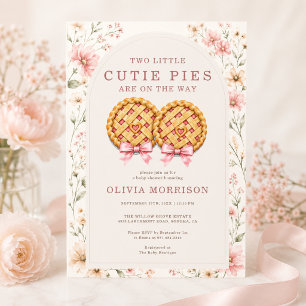 Invitación Dos Tortas Lindas Gemelas Cumpleaños Floral Rosa B
