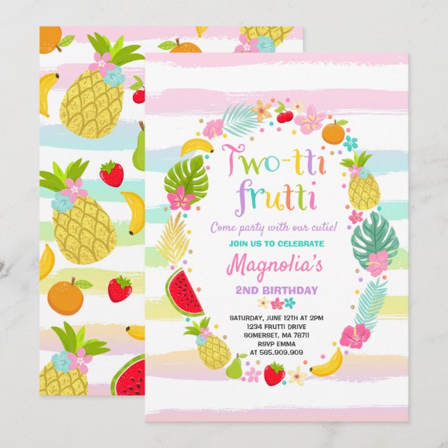 Invitación Dos tti Fiesta de cumpleaños (Anverso / Reverso)