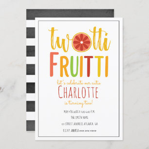 Invitación Dos tti Fruitti Watercolor Stripe Citrus Cumpleaño