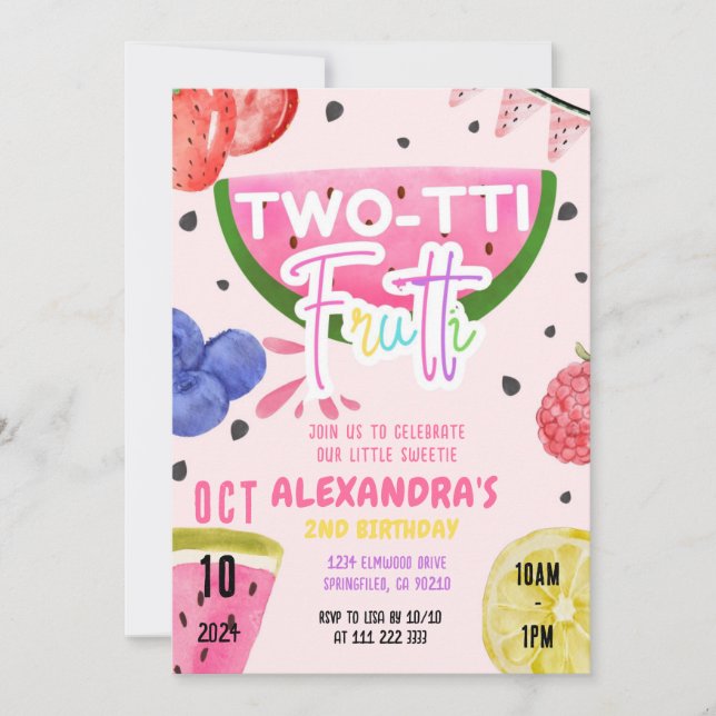 Invitación Dos tti Frutti Tutti Frutti Segundo Cumpleaños de  (Anverso)