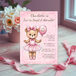 Invitación Dos-Tu Sweet Coquette Ballerina Bear Cumpleaños