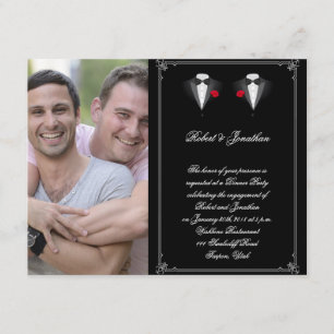 Invitación Dos Tuxedos con compromiso de Boda Gay Rosa Rojo
