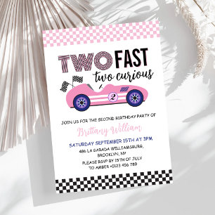 Invitación Dos vagones de carreras rápido rosado segundo cump