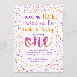 Invitación Dos veces como primer cumpleaños de los dos Chicas