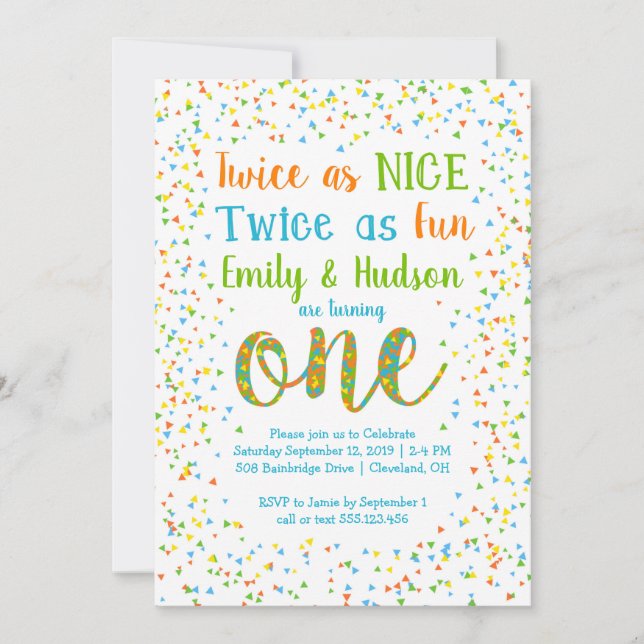 Invitación Dos veces primer cumpleaños tan Niza de los (Anverso)