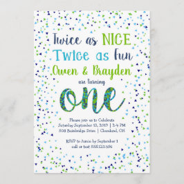 Invitación Dos veces primer cumpleaños tan Niza del confeti