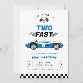 Invitación Dos Vintage Fast Blue Race Car Boy segundo cumplea