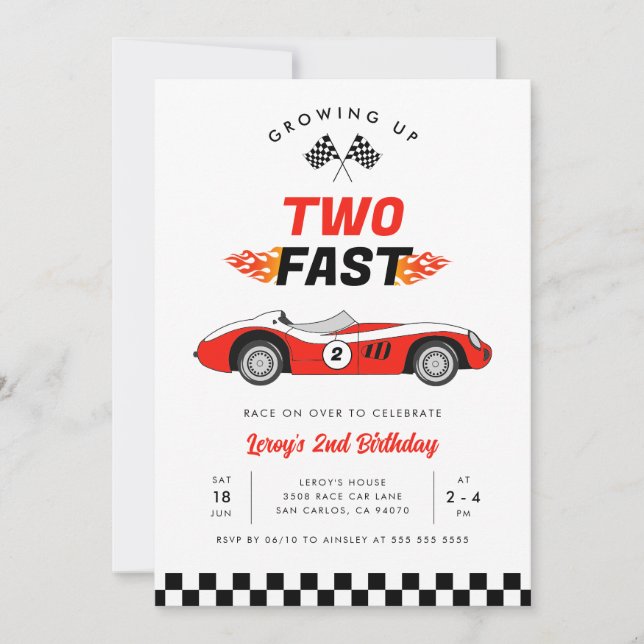 Invitación Dos Vintage Race Car Boy segundo cumpleaños (Anverso)