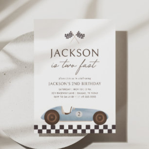 Invitación Dos Vintage Race Car Boy segundo cumpleaños