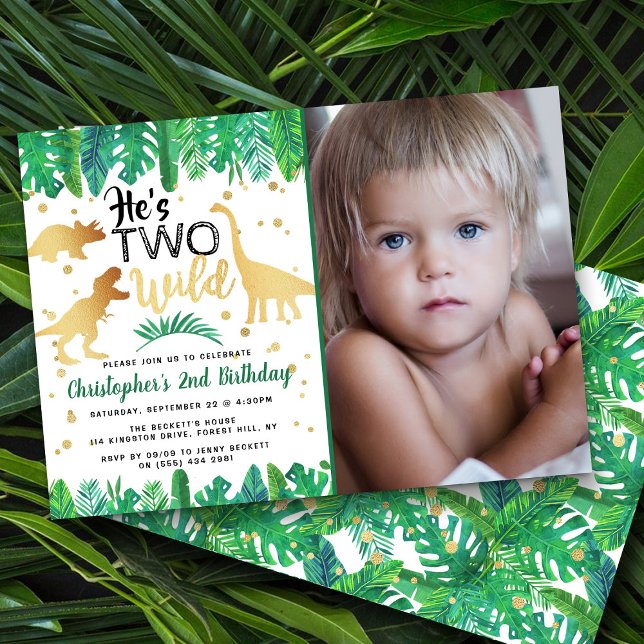 Invitación Dos Wild Dinosaur Boys 2ª Foto De Cumpleaños (Subido por el creador)