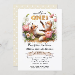 Invitación Dos zorros salvajes gemelos cumpleaños