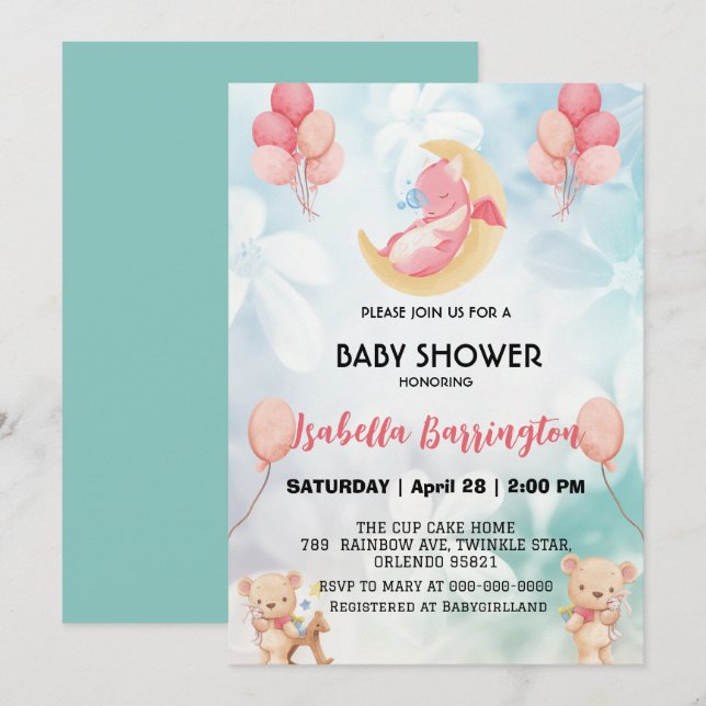 Invitación Dosaurio de dragón bebé lindo Bear Bear Bear Bebé  (Anverso / Reverso)