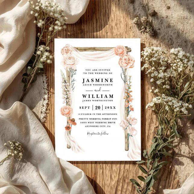 Invitación Dosel Floral Boho Elegante Rústico Código QR Boda (Subido por el creador)