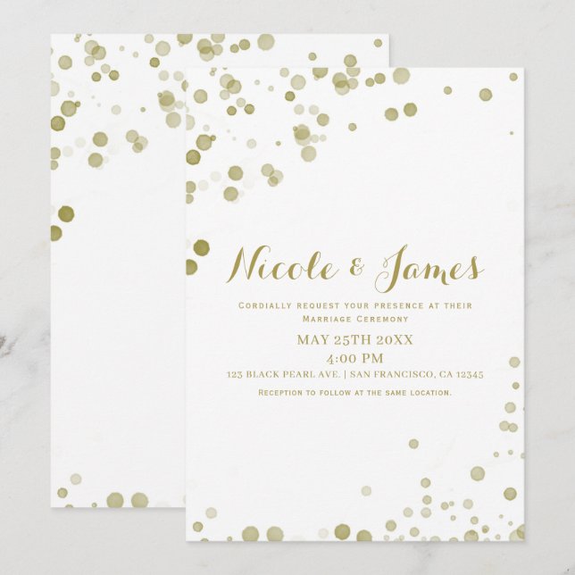 Invitación Dosis de acuarela dorada Boda limpio moderno (Anverso / Reverso)