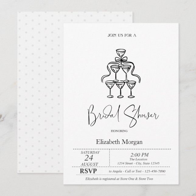 Invitación Dosis de cinta negra de vaca en ducha de novia (Anverso / Reverso)