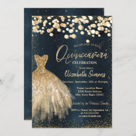 Invitación Dosis De Confetti De Oro, Vestido Azul Oscuro Quin