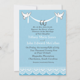 Invitación Dosis de encaje blanco azul con Boda de anillos
