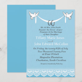 Invitación Dosis de encaje blanco azul con Boda de anillos