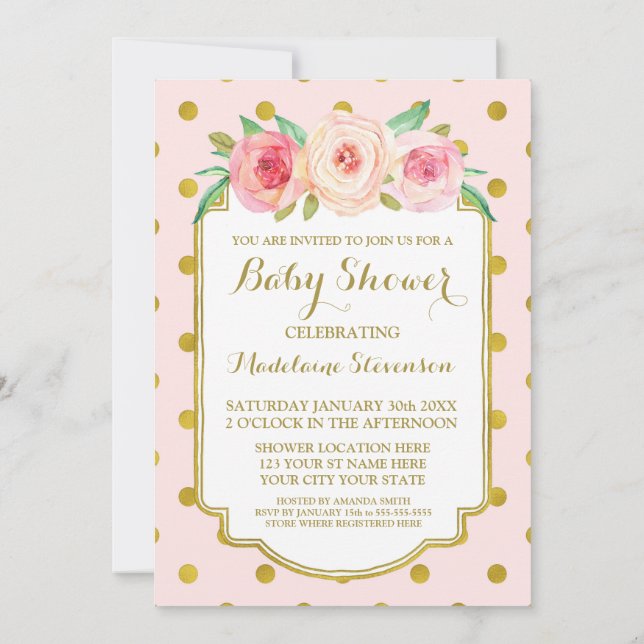 Invitación Dosis de oro rosado Floral acuarela Baby Shower (Reverso)