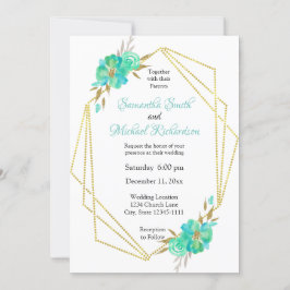 Invitación Dosis geométricas florales de acuarela de oro verd