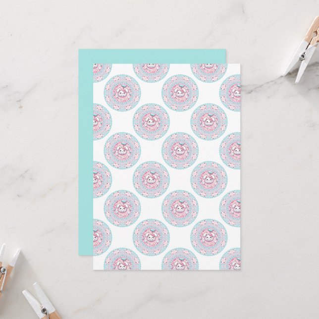Invitación Dot para conejito curable Pastel Kawaii Mandala (Anverso/Reverso In Situ)