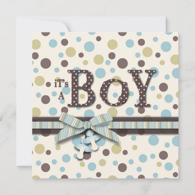 Invitación Dot Print and 3D-look Bow Baby Shower (Anverso)